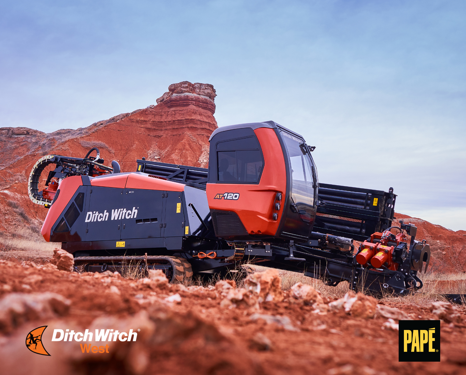 Ditch Witch AT120 directional drill positioned on a utility installation jobsite for underground construction work